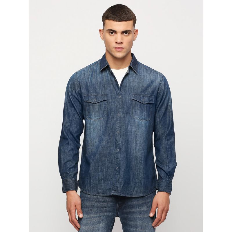 Pepe Jeans Blue Full Sleeves Denim Shirt (XL)