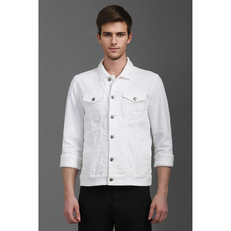 Louis Philippe Men Casual White Solid/Plain Jacket (L)