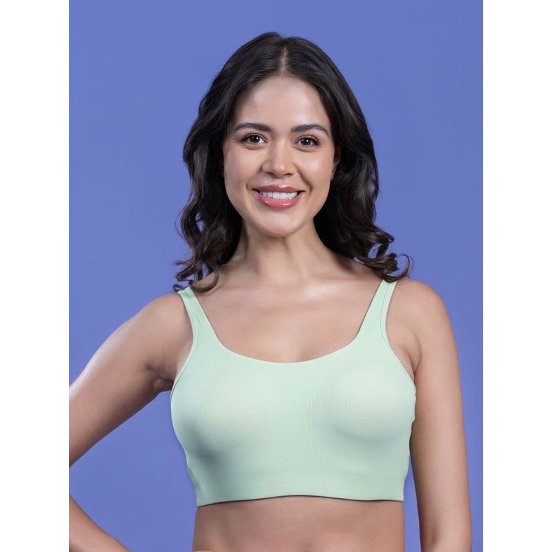 SOIE Womens Non-Wired Full Coverage Low Impact Removable Cups Lounge Bra Green (XL)
