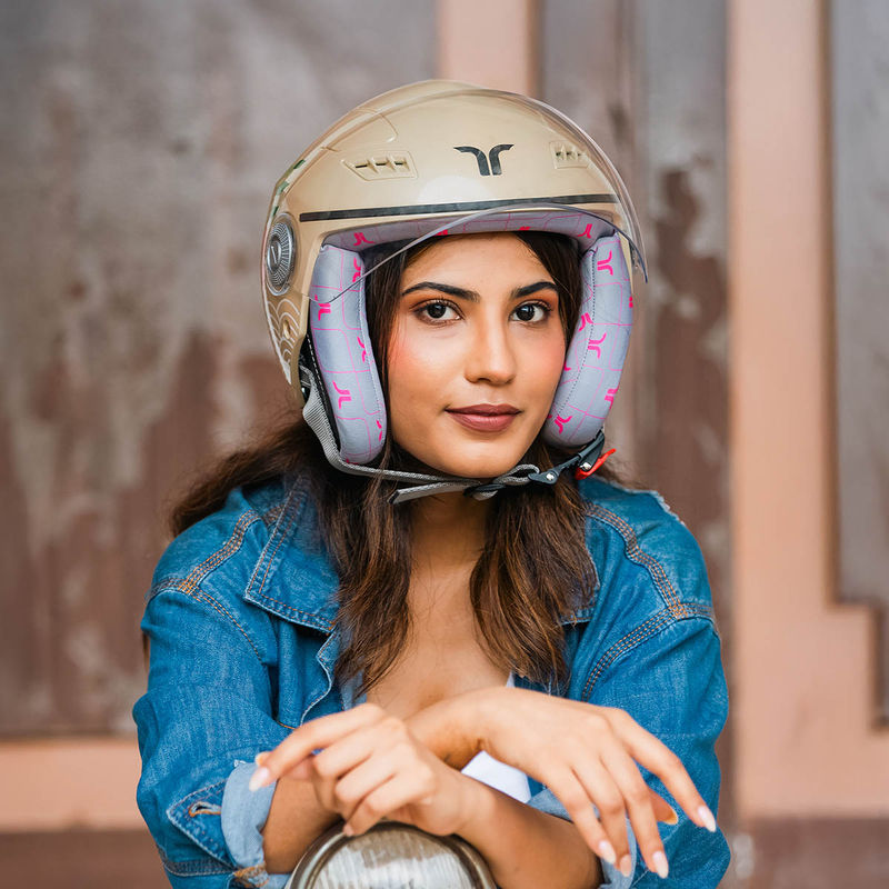 TVARRA Lilt Open Face Sandy Beige Women's Helmet Printed Design (M), ISI certified