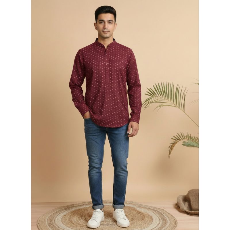 TATTVA Polka Dots Printed Super Short Maroon Kurta (38)