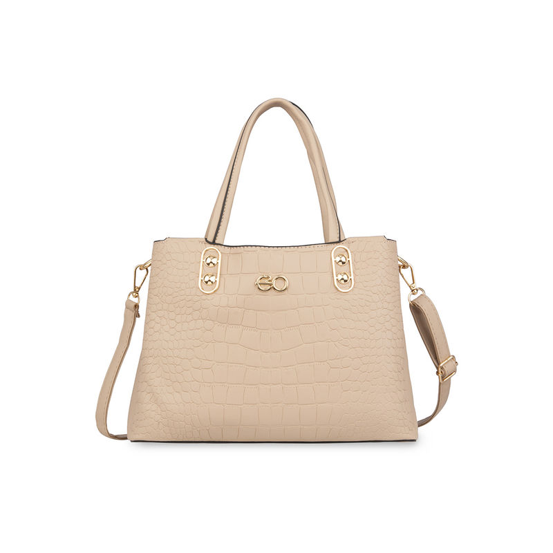 E2O Croc Structured Beige Satchel Handbag for Women: Buy E2O Croc ...
