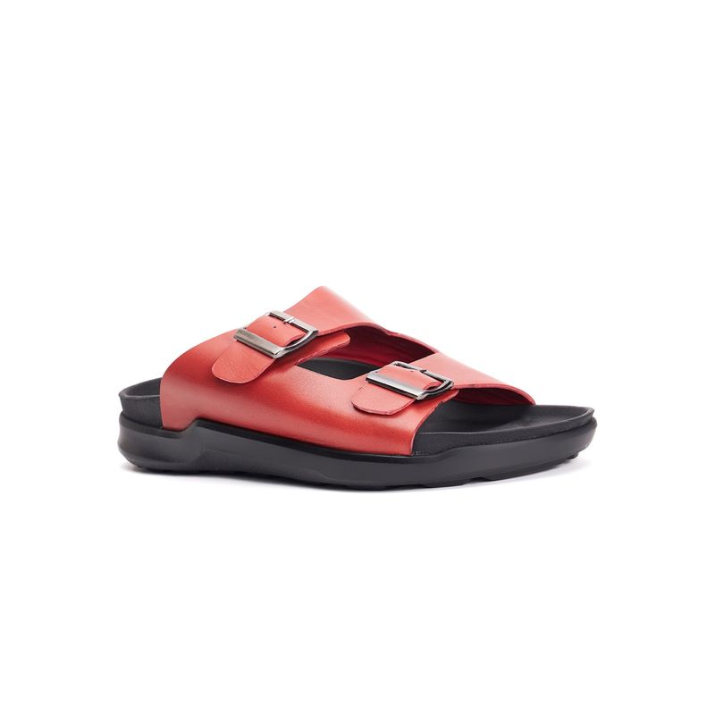 Hitz Men's Red Leather Open Toe Slippers (EURO 39)