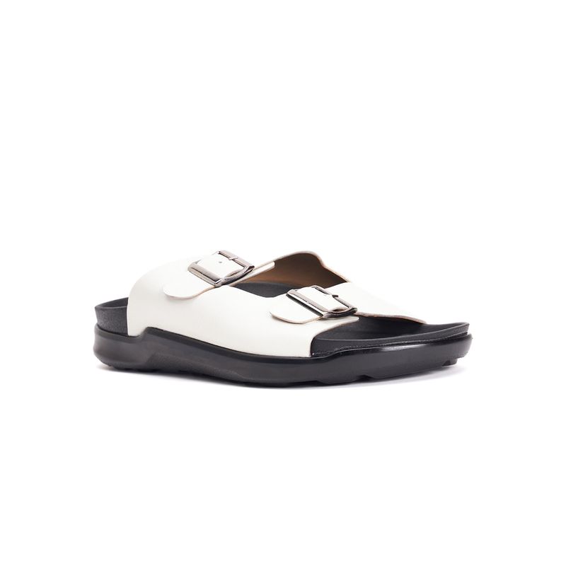 Hitz Men's White Leather Open Toe Slippers (EURO 43)