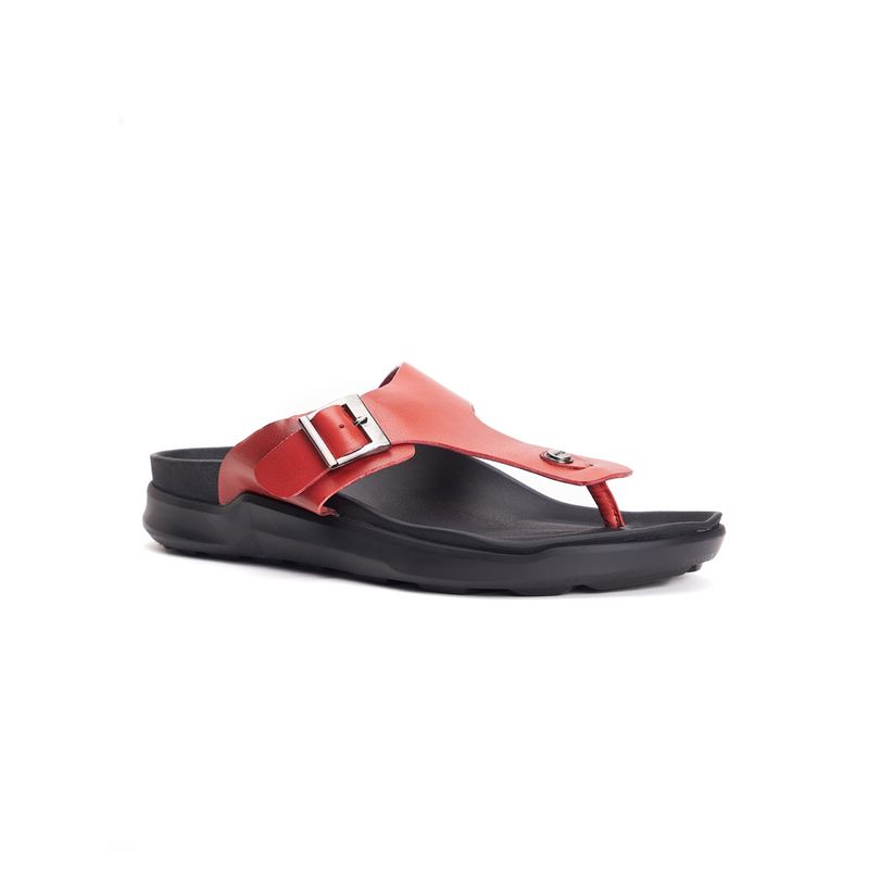 Hitz Men's Red Leather Open Toe Slippers (EURO 40)