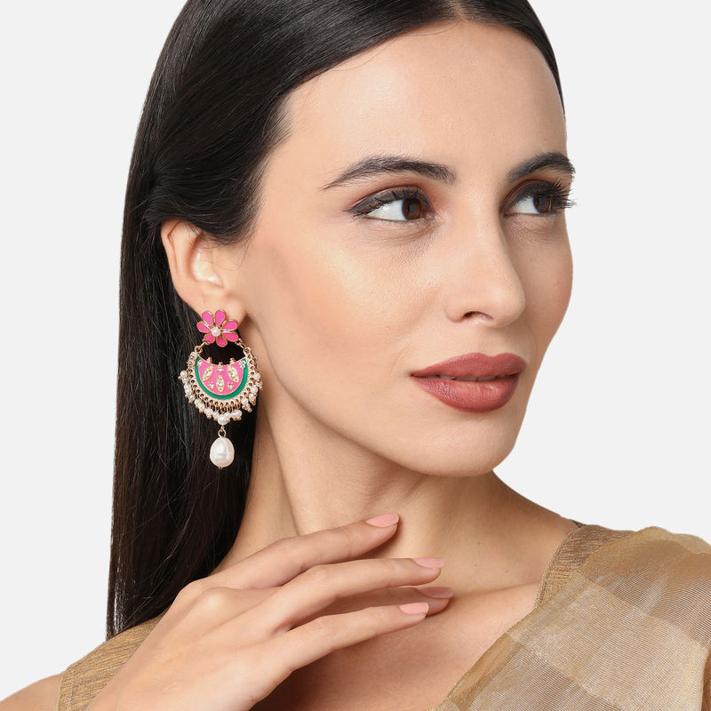 Accessorize London Women's Pink Ethnic Pink Enamel Chandbalis Buy
