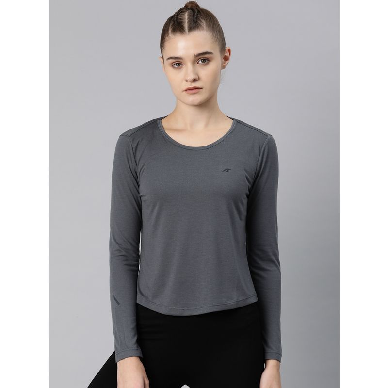 Alcis Women Grey Solid Slim Fit Sports T-Shirt (XS)