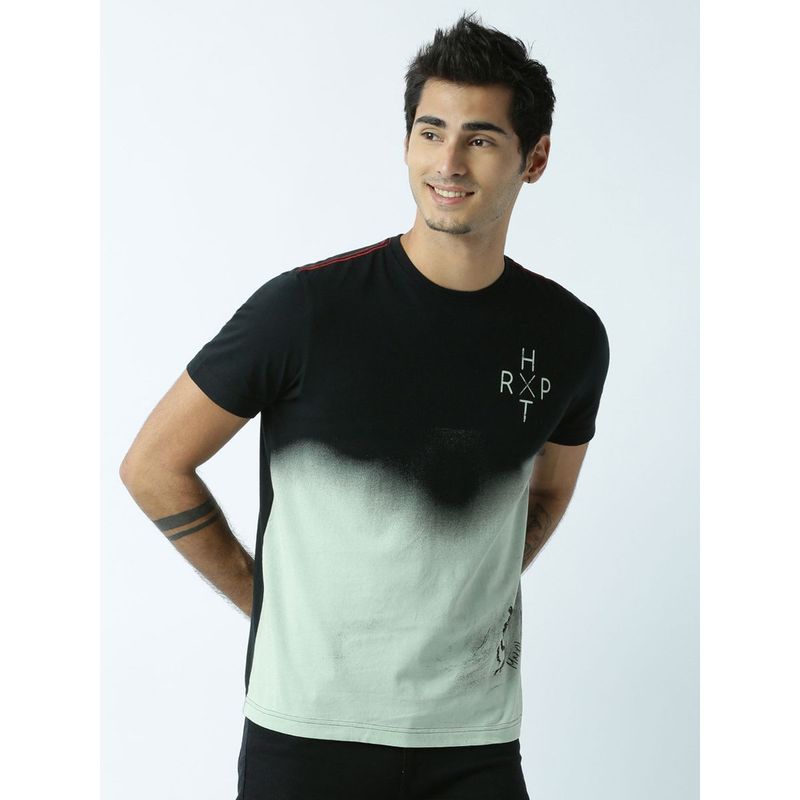 Huetrap Mens Printed Round Neck Black T-Shirt (L)