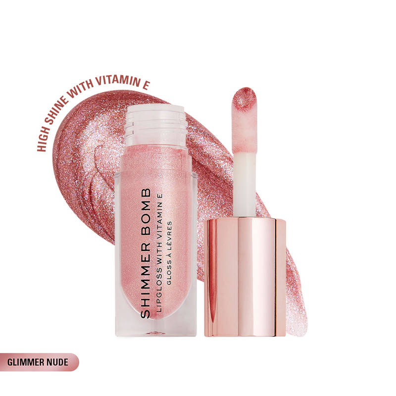 Makeup Revolution Shimmer Bomb Lipgloss-Infused With Vitamin E For Extra Nourishment - Glimmer Nude