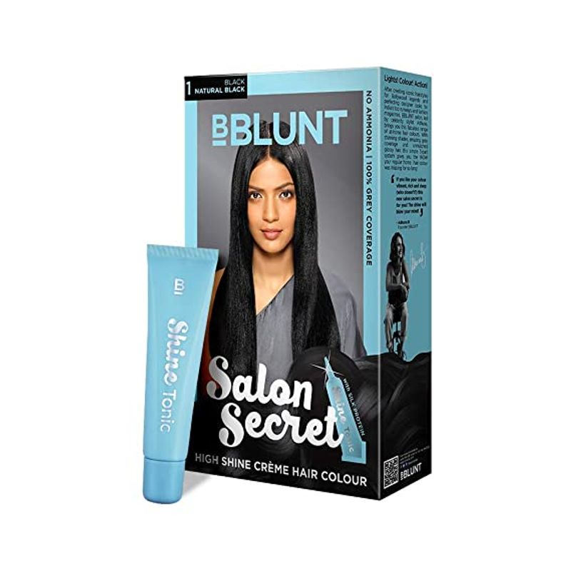 BBLUNT Salon Secret High Shine Creme Hair Colour Black Natural Black 1, No Ammonia