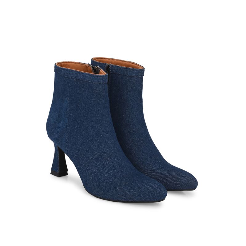 Delize Women Pencil Heel Blue Solid Ankle Length Casual Boots (UK 8)