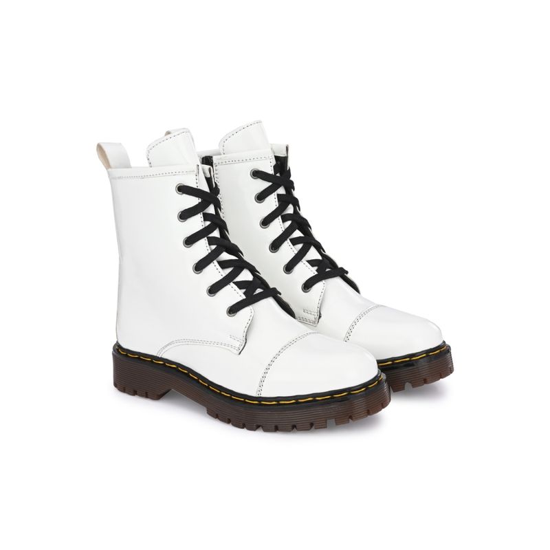 Delize Women White Solid Derby Boots (UK 4)