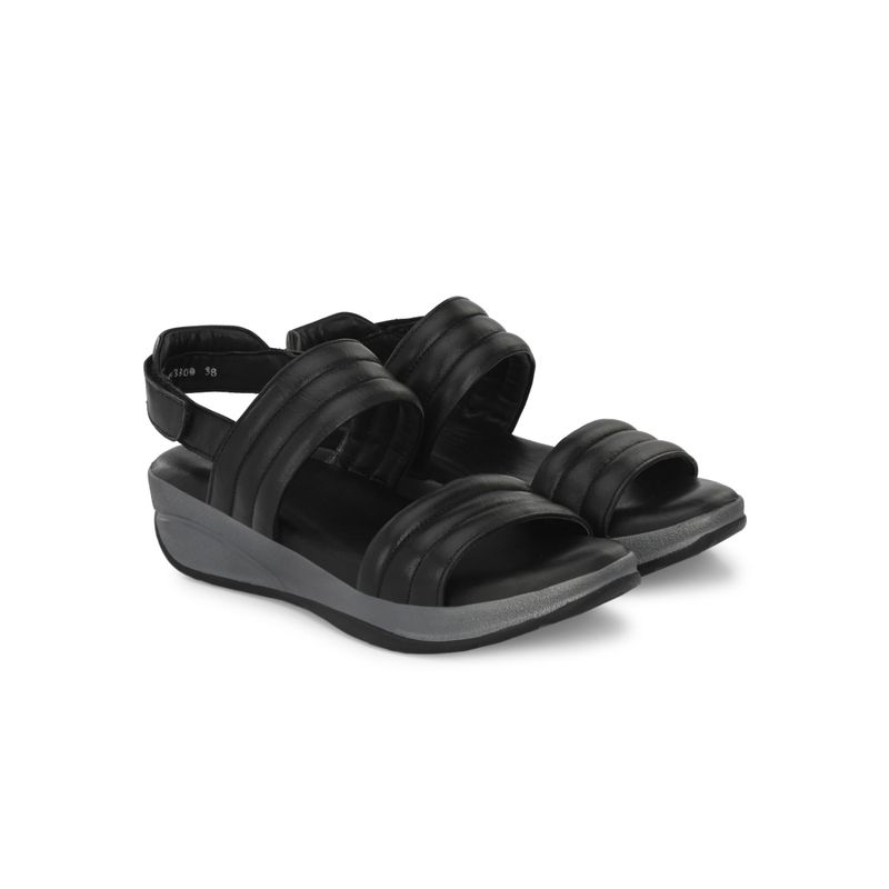 Delize Womens Black Solid Wedge Sandals (UK 3)