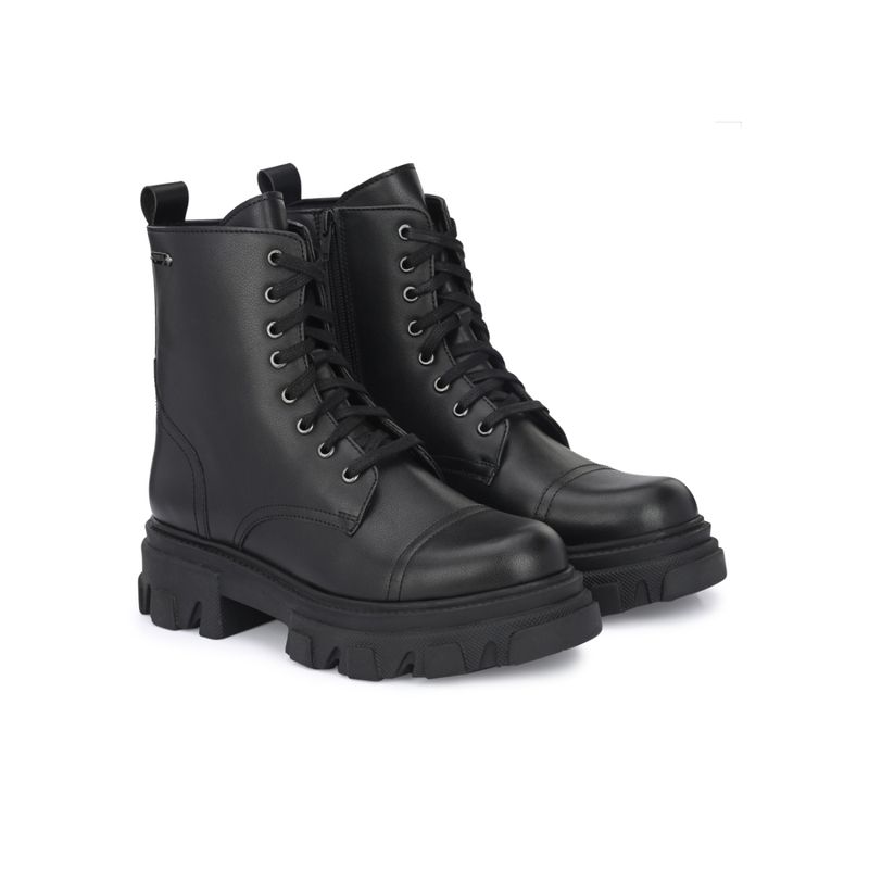 Delize Black Women Vegan Leather Ankle Derby Boots (UK 4)
