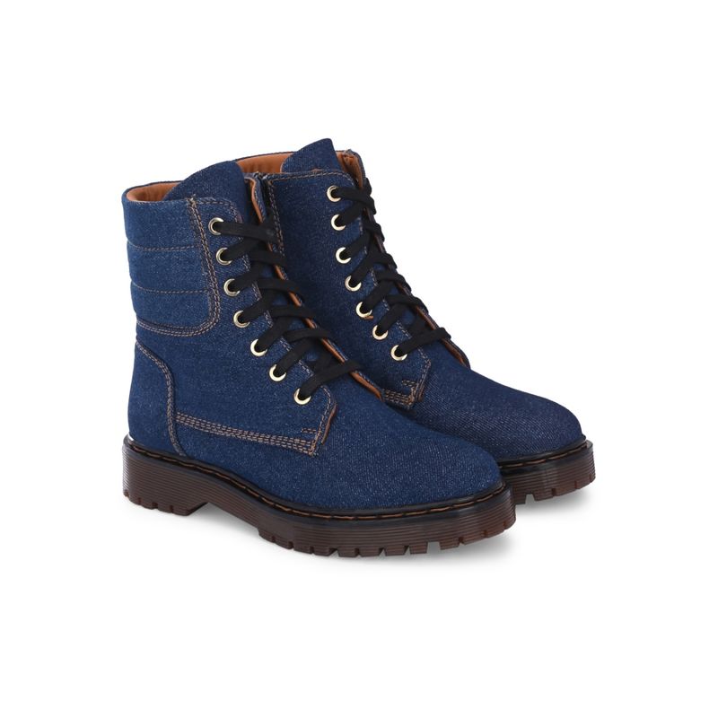 Delize Women Blue Denim Solid Derby Boots (UK 4)