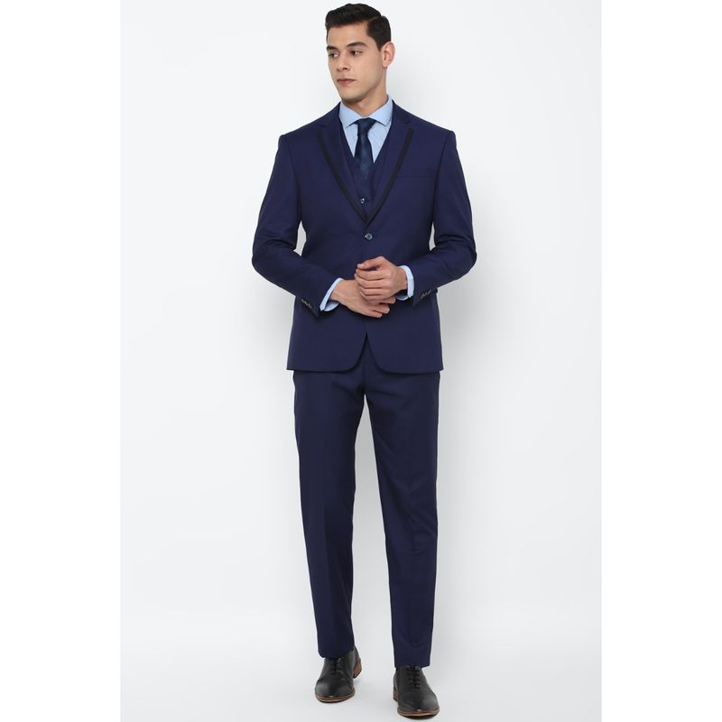 Allen Solly Men Navy Slim Fit Solid Formal Three Piece Suit (Set of 3