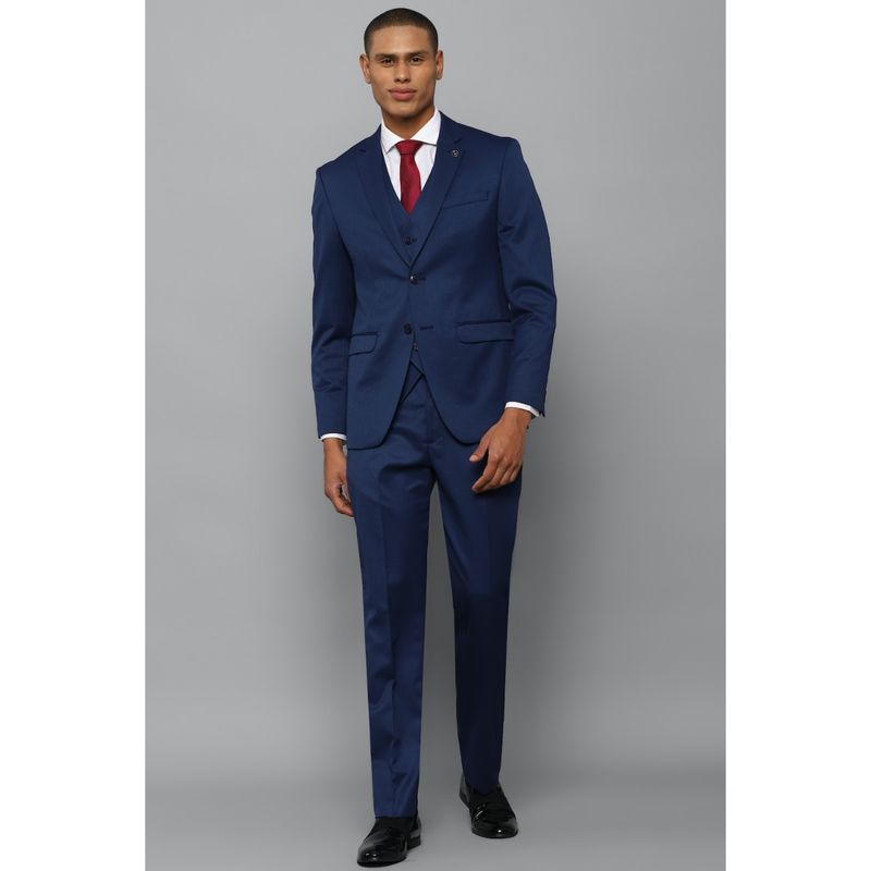Allen Solly Men Blue Slim Fit Solid Formal Three Piece Suit (Set of 3