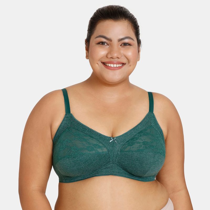Zivame Rosaline Double Layered Non Wired Full Coverage Support Bra-Botanical Garden - Green (36D)