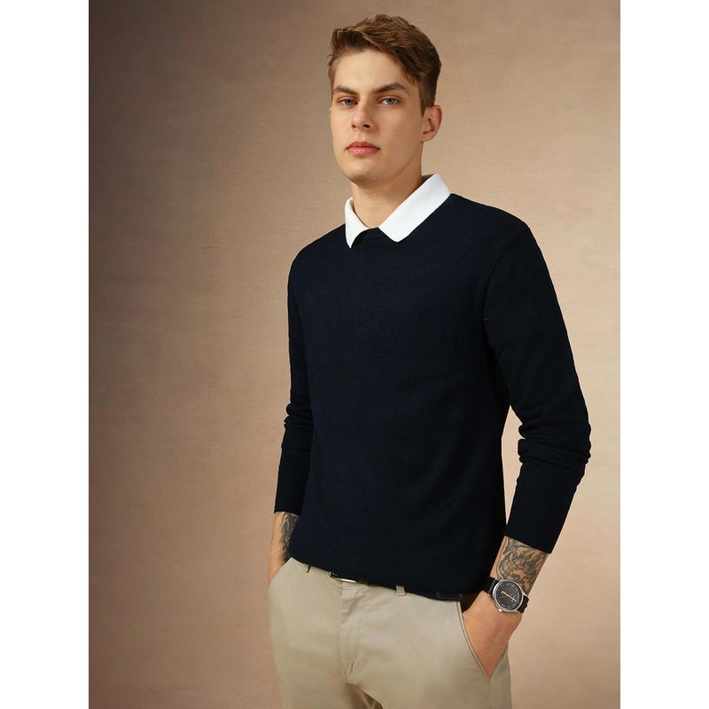 Dennis Lingo Men Navy Round Neck Acrylic Pullover Sweater (2XL)