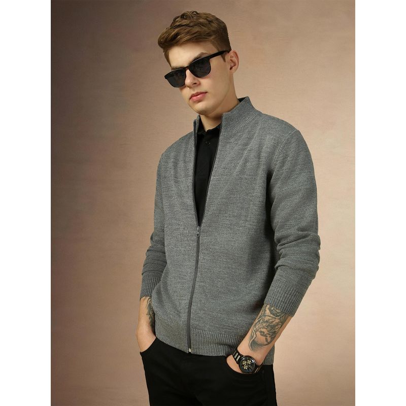 Dennis Lingo Full Sleeve Mock Collar Solid Slim Fit Men Sweater (L)
