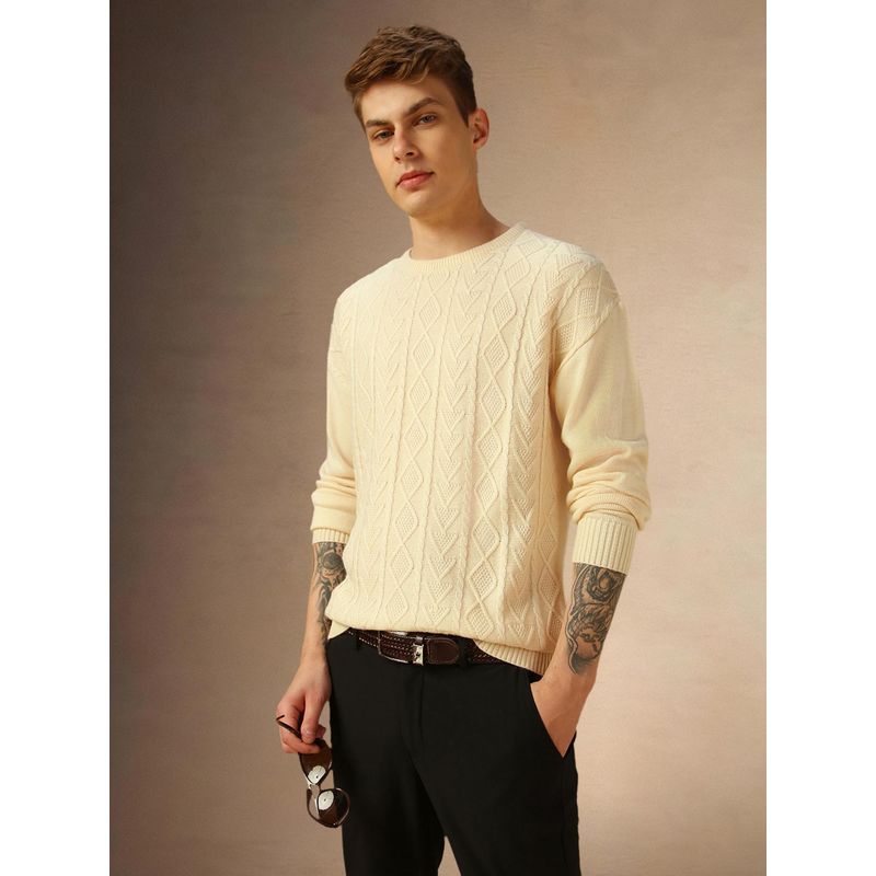 Dennis Lingo Acrylic Solid Long Sleeves Regular Fit Men Pullover Sweater (L)