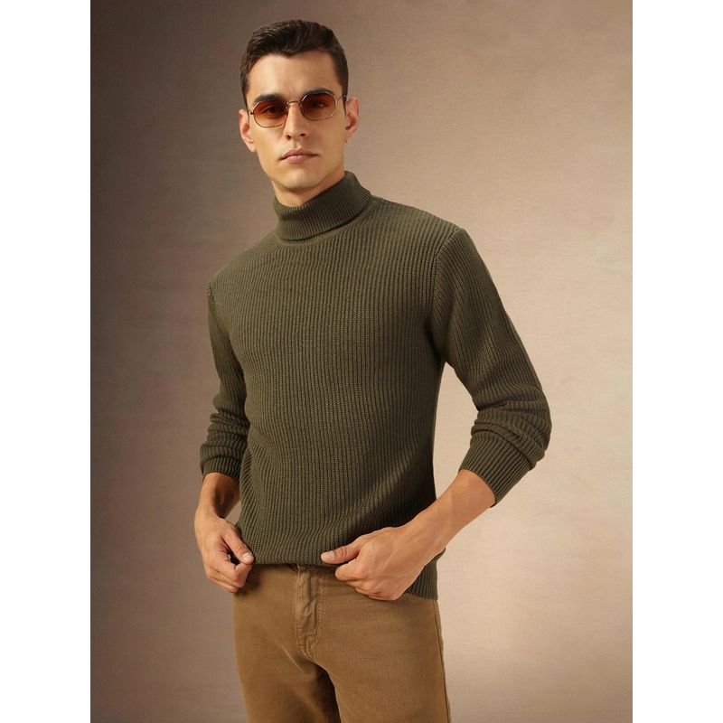 Dennis Lingo Men Regular Fit Acrylic Solid Full Sleeves Turtle Neck Pullover Sweater (L)