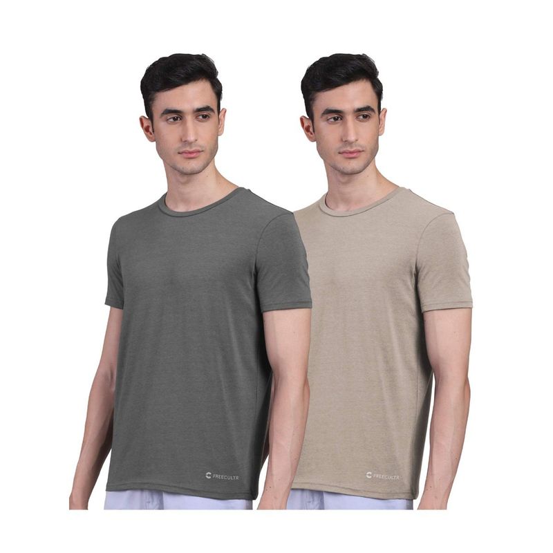 FREECULTR Mens Bamboo Undershirt Anti Microbial Lounge Wear T-Shirt (Pack of 2) (S)