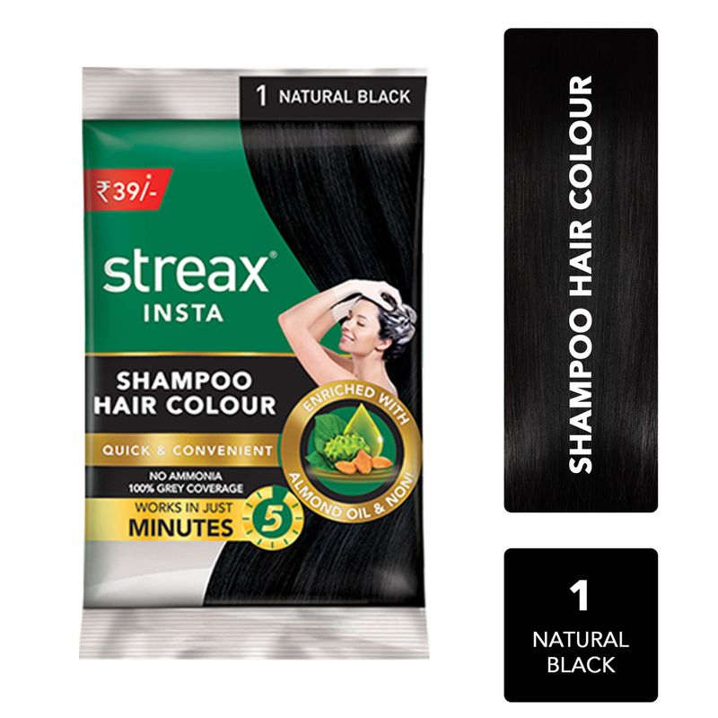 Streax Insta Shampoo Hair Colour - Natural Black
