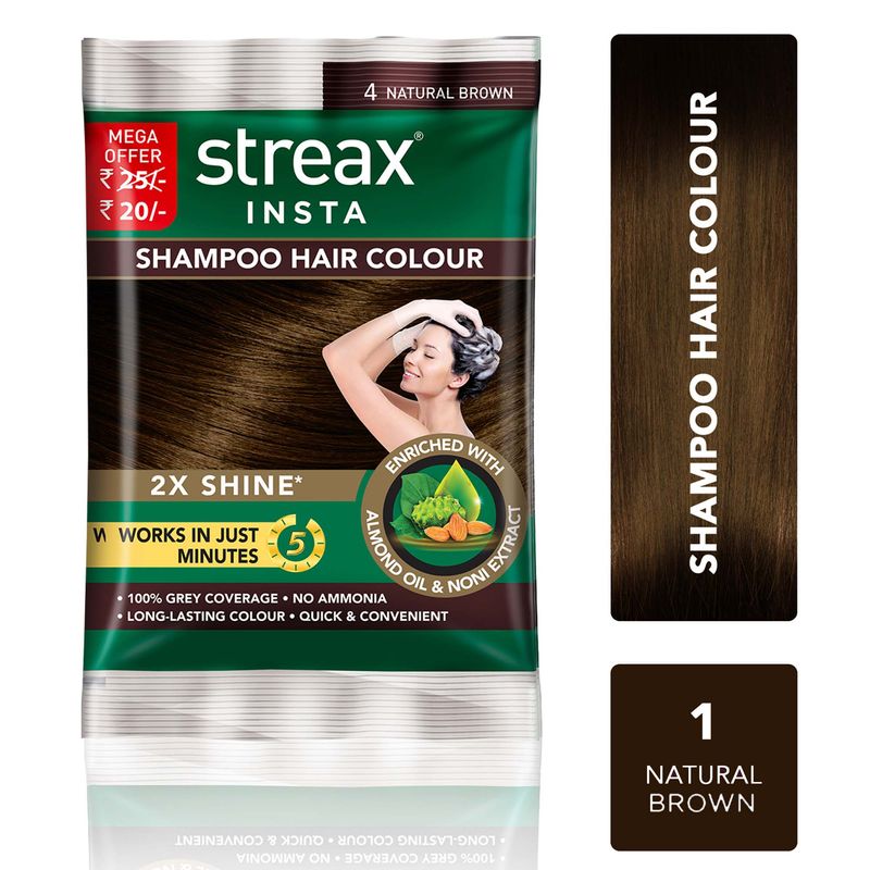 Streax Insta Shampoo Hair Colour - Natural Brown