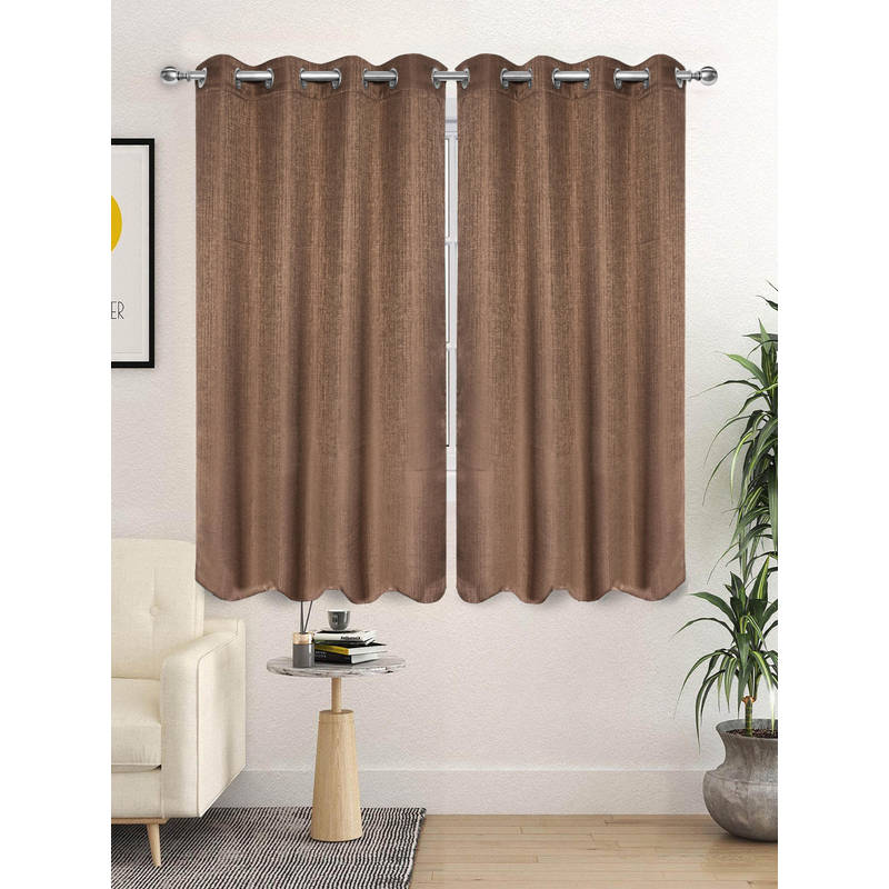 Saral Home Brown Pearl Polyester Room Darking Textured Window Curtains (Pack of 2) (4X5 Feet)
