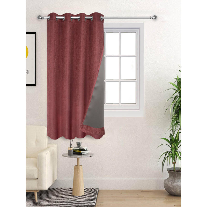 Saral Home Maroon Pearl Polyester Blackout Textured Curtain (4X5 Feet)