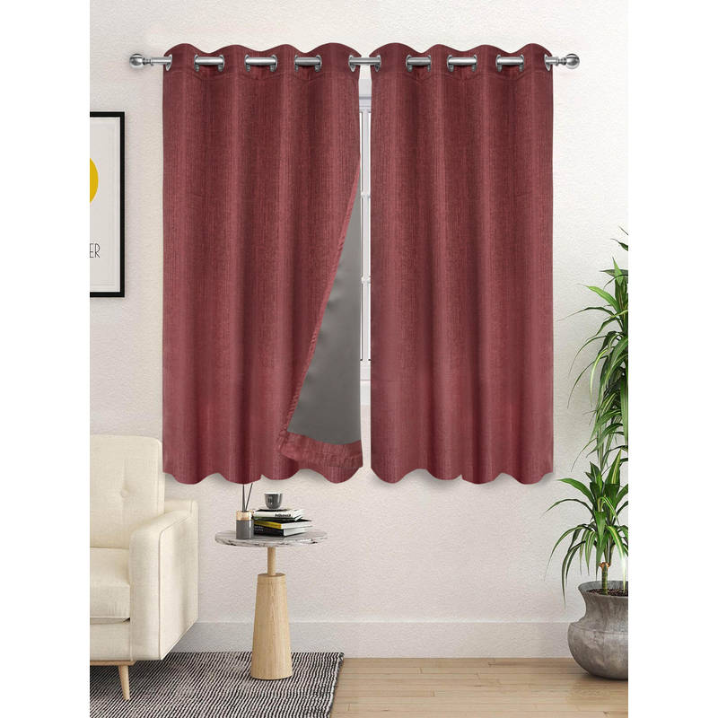 Saral Home Maroon Pearl Polyester Blackout Textured Curtains (Pack of 2) (4X5 Feet)