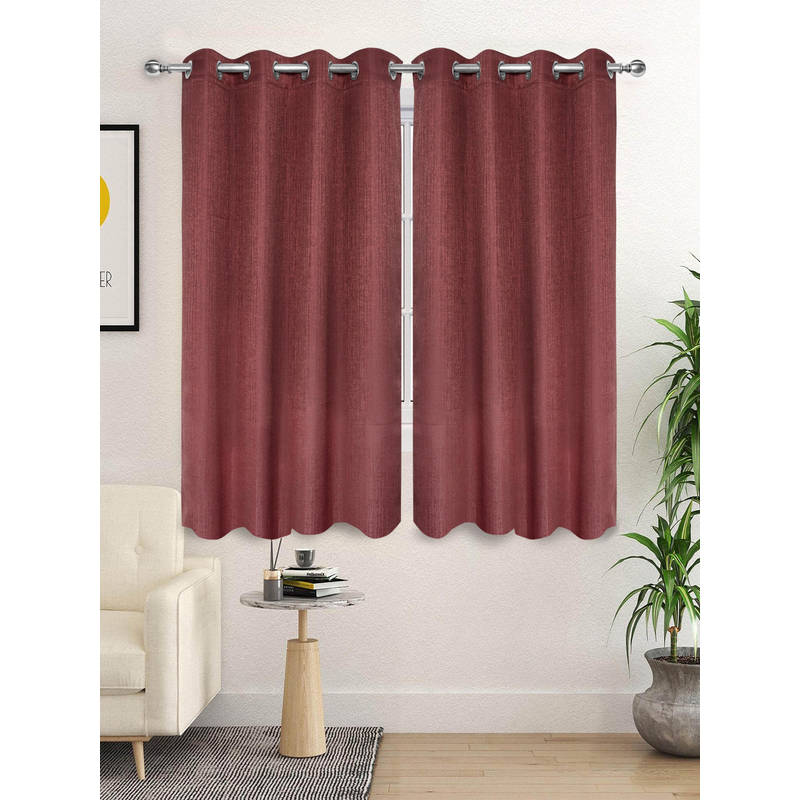 Saral Home Maroon Pearl Polyester Room Darking Textured Window Curtains (Pack of 2) (4X5 Feet)