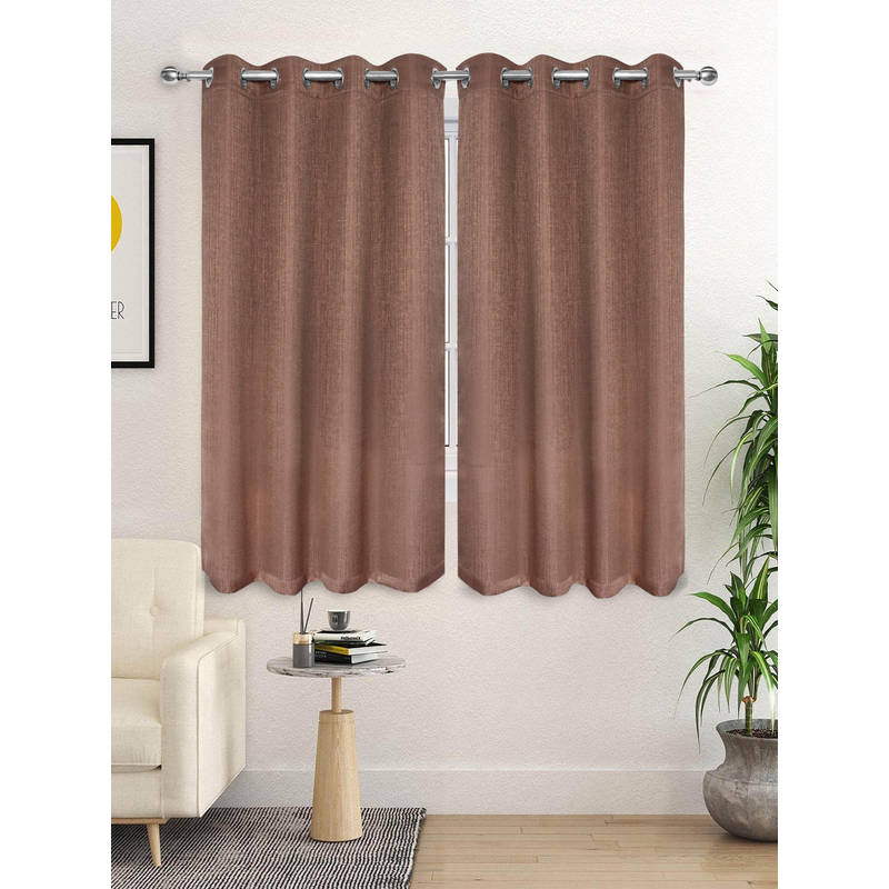 Saral Home Brown Pearl Polyester Room Darking Textured Window Curtains (Pack of 2) (4X5 Feet)