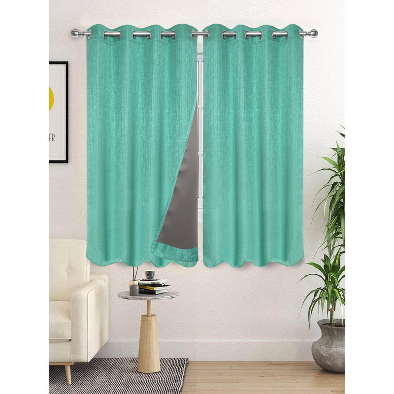 Saral Home Teal Pearl Polyester Blackout Textured Curtains (Pack of 2) (4X5 Feet)