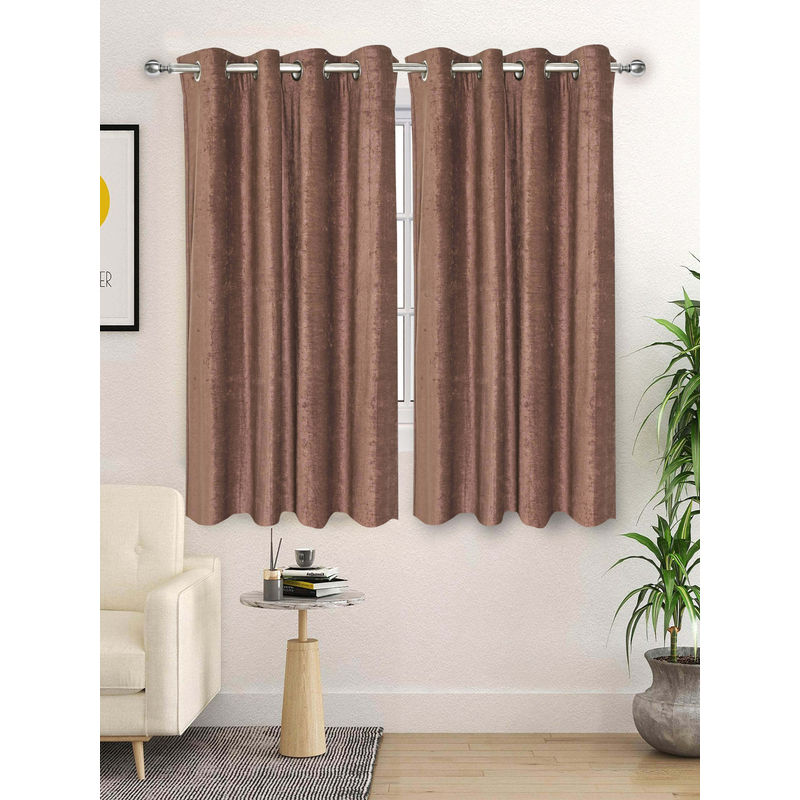 Saral Home Brown Glaze Reversible Satin & Velvet Blackout Curtains (Pack of 2) (4X5 Feet)