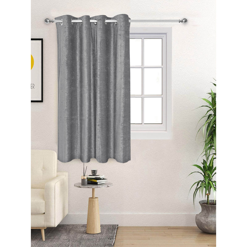 Saral Home Grey Glaze Reversible Satin & Velvet Blackout Curtain (4X5 Feet)