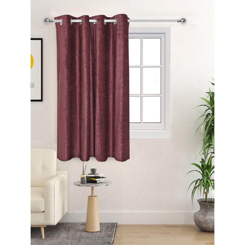 Saral Home Maroon Glaze Reversible Satin & Velvet Blackout Curtain (4X5 Feet)