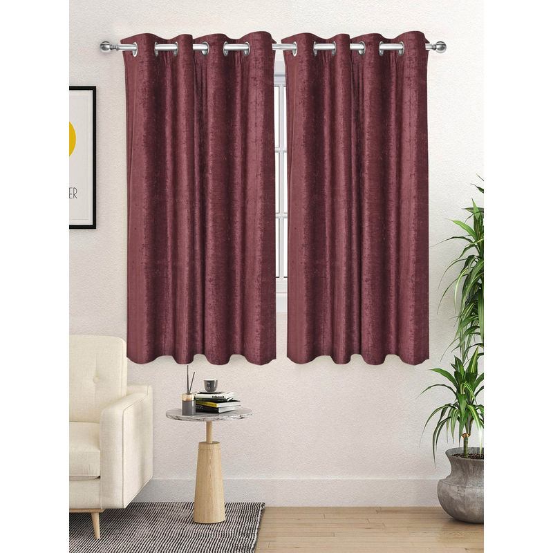 Saral Home Maroon Glaze Reversible Satin & Velvet Blackout Curtains (Pack of 2) (4X5 Feet)