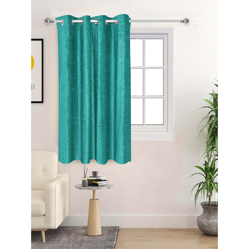 Saral Home Teal Glaze Reversible Satin & Velvet Blackout Curtain (4X5 Feet)