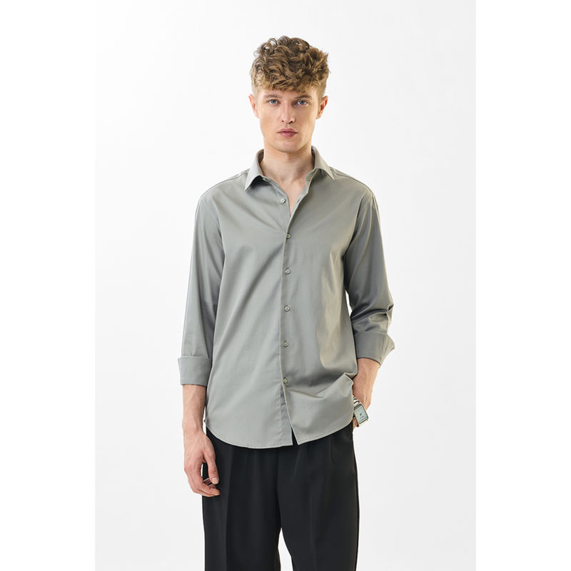 Snitch Men Light Grey Solid Full Sleeves Slim Formal Shirt (M)