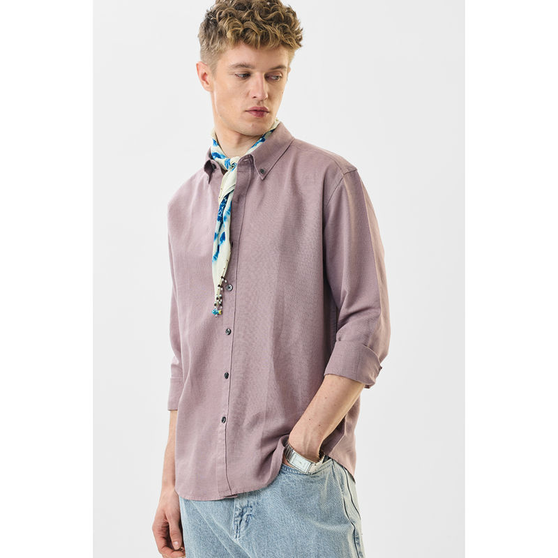 Snitch Men Mauve Solid Full Sleeves Slim Casual Shirt (S)