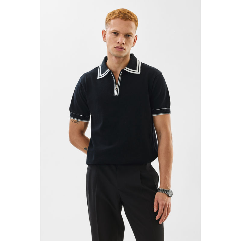 Snitch Men Black Solid Half Sleeves Slim Casual Polo T-Shirt (M)