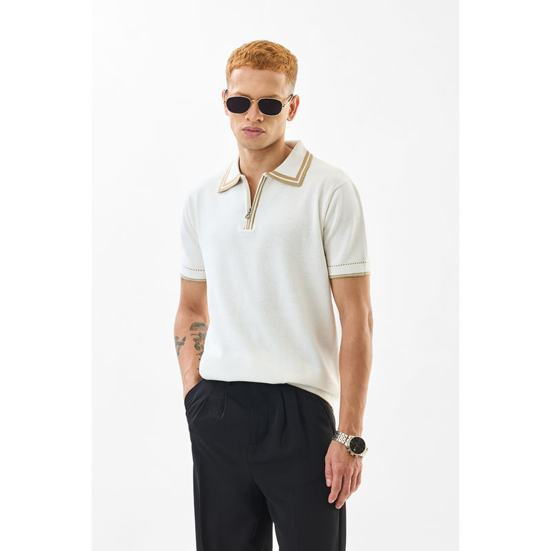 Snitch Men White Solid Half Sleeves Slim Casual Polo T-Shirt (M)