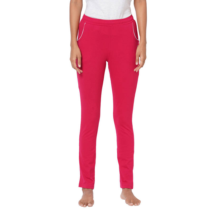 Sweet Dreams Women Solid Cotton Rich Dark Lounge Pants/Pyjamas Pink (M)