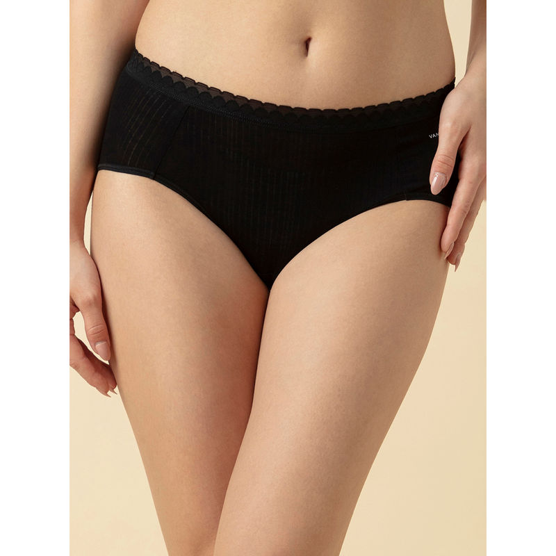 Van Heusen Woman Lingerie and Athleisure Black Textured Mid Rise Modal Hipster Panty (S)