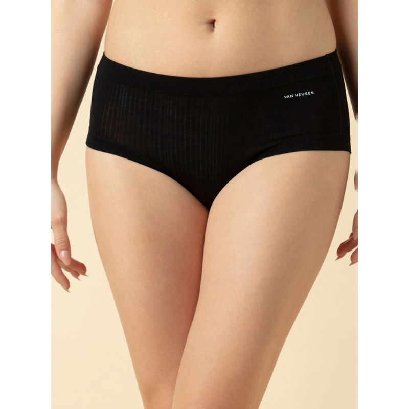 Van Heusen Woman Lingerie and Athleisure Black Textured Mid Rise Modal Hipster Panty (M)