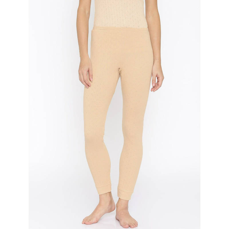 Kanvin Beige Patterned Thermal Leggings (S) Beige