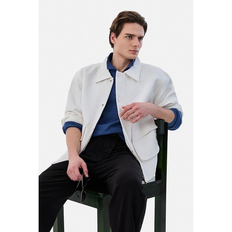 Snitch Men Off White Polyester Blend Full Sleeves Jacket (S)