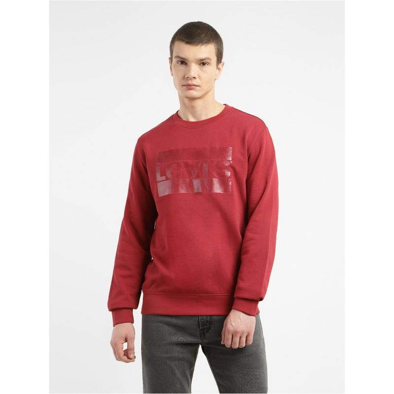 Levi's Mens Brand Logo Red Crew Neck Full Sleeve Sweatshirt (XL)